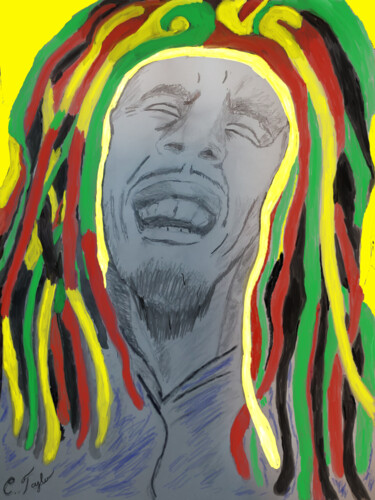 Disegno intitolato "Bob Marley with a S…" da Unchained, Opera d'arte originale, Matita