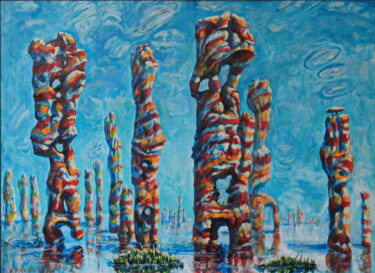 Schilderij getiteld "Columnas." door Krnkhv, Origineel Kunstwerk, Olie