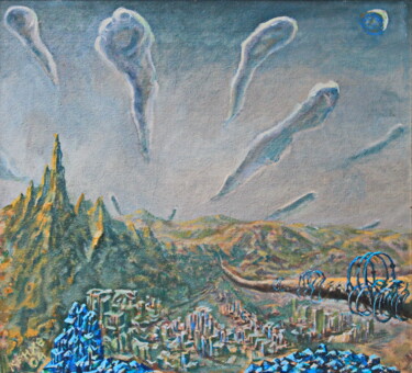 Painting titled "Берег Куриных богов" by Krnkhv, Original Artwork, Oil