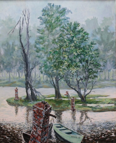 Painting titled "Торопливый шёпот до…" by Krnkhv, Original Artwork, Oil