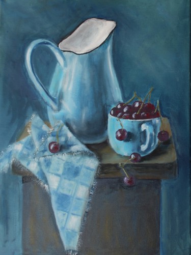 Painting titled "Голубой натюрморт" by Iryna Budai, Original Artwork, Oil