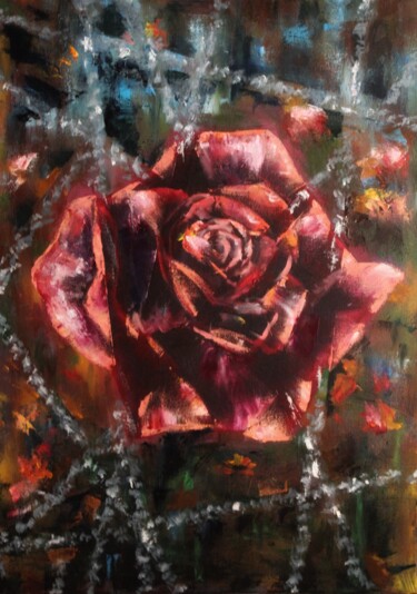 Peinture intitulée "Роза в цепях" par Iryna Budai, Œuvre d'art originale, Huile