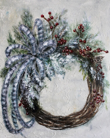 Pintura intitulada "Рождественский венок" por Iryna Budai, Obras de arte originais, Acrílico