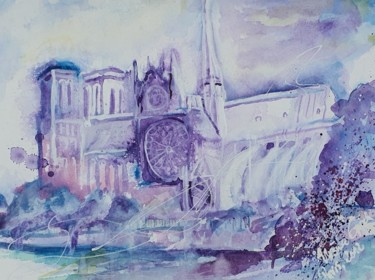 Pintura titulada "Notre Dame in Paris" por Ursula Gnech, Obra de arte original, Acuarela