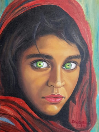 Painting titled "The girl "Sharbat G…" by Ursula Gnech, Original Artwork, Oil