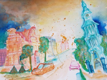 Pintura intitulada "Hot town Summer in…" por Ursula Gnech, Obras de arte originais, Aquarela
