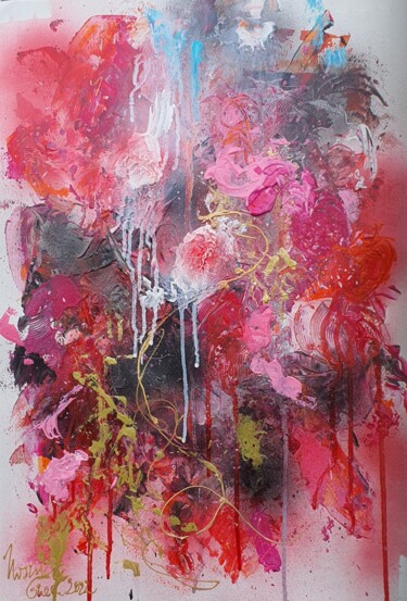 Peinture intitulée ""It's raining red r…" par Ursula Gnech, Œuvre d'art originale, Acrylique