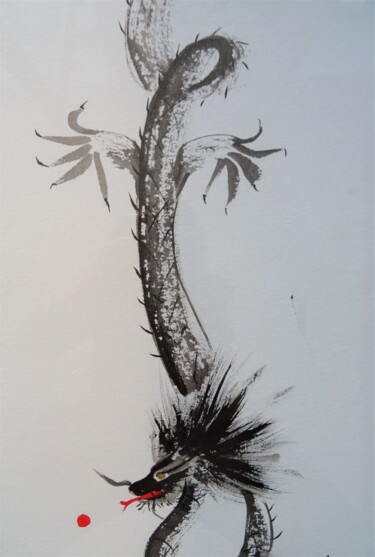 Painting titled "Fabeltier Drache" by Ute Lempp, Original Artwork, Ink