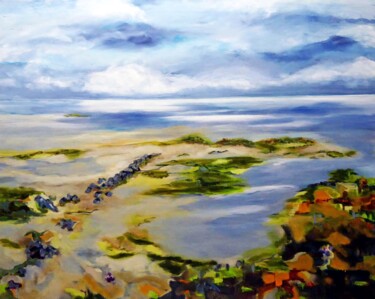 Painting titled "Nordseeblick 1" by Ute Roehe, Original Artwork, Acrylic Mounted on Wood Stretcher frame