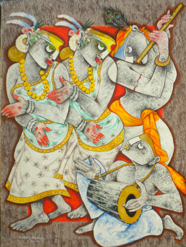 Картина под названием "Tune of iove" - Uttam Manna, Подлинное произведение искусства, Акрил