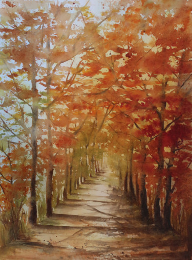 Peinture intitulée "L'automne 2" par Les Aquarelles D’Uve, Œuvre d'art originale, Aquarelle