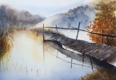 Painting titled "Le petit pont de bo…" by Les Aquarelles D’Uve, Original Artwork, Watercolor