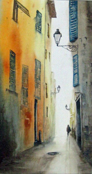 Peinture intitulée "Vieux Nice ruelle" par Les Aquarelles D’Uve, Œuvre d'art originale, Aquarelle
