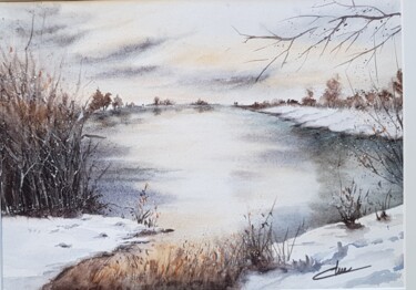 Painting titled "Paysage enneigé" by Les Aquarelles D’Uve, Original Artwork, Watercolor