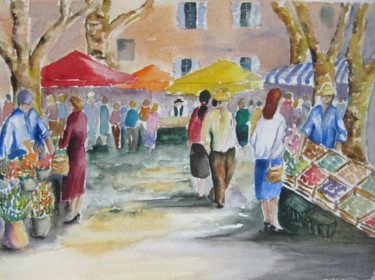 Peinture intitulée "Marché en provence" par Les Aquarelles D’Uve, Œuvre d'art originale