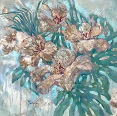 Картина под названием "Tropical flowers II…" - Tatiana Timofeeva, Подлинное произведение искусства, Масло Установлен на Дере…