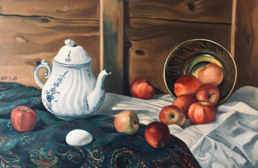 Schilderij getiteld "Still life with tea…" door Uy Nguyen, Origineel Kunstwerk, Olie