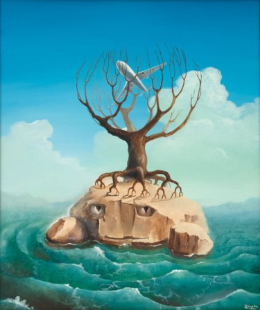 Pintura intitulada "A tree growing on a…" por Vyacheslav Nikiforov, Obras de arte originais, Óleo