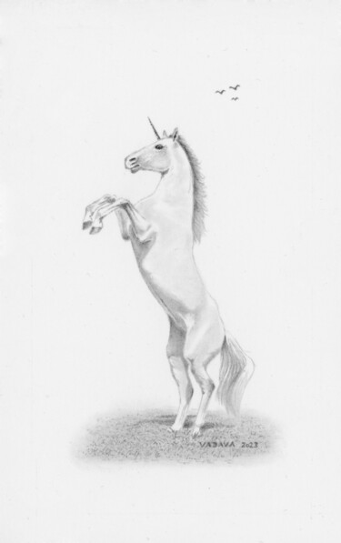 Drawing titled "LA LICORNE - 1 -" by Vadava, Original Artwork, Pencil