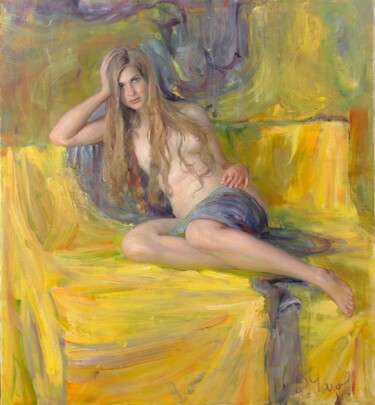 Pintura titulada "On yellow" por Vadim Chazov, Obra de arte original, Oleo