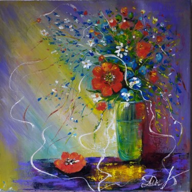 Malarstwo zatytułowany „Flowers as a gift” autorstwa Marina Dinin, Oryginalna praca, Lakier Zamontowany na Drewniana rama no…