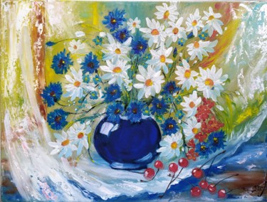 Peinture intitulée "Flowers in the wind…" par Marina Dinin, Œuvre d'art originale, Huile Monté sur Châssis en bois