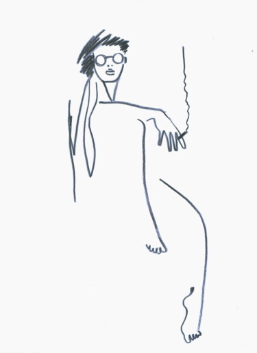 Drawing titled "woman smokes" by Vadim Studenov, Original Artwork, Pencil