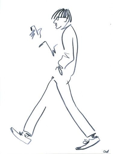 Tekening getiteld "Man with smartphone" door Vadim Studenov, Origineel Kunstwerk, Potlood