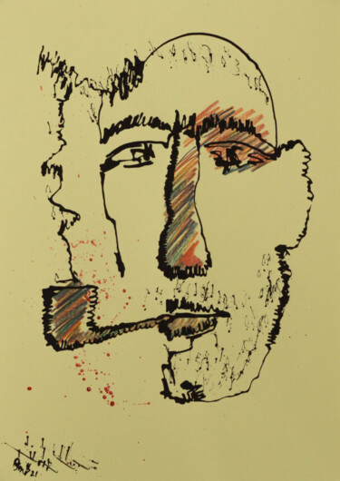 Desenho intitulada "man smokes" por Vadim Studenov, Obras de arte originais, Conté