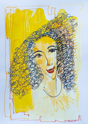 图画 标题为“Curly woman smiling” 由Vadim Studenov, 原创艺术品, 丙烯