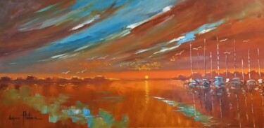 Painting titled "Marina ao entardecer" by Vagner Autuori, Original Artwork, Oil