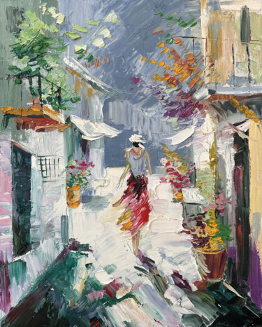Картина под названием "Alleyway Ablaze" - Vahe Bagumyan, Подлинное произведение искусства, Масло Установлен на Деревянная ра…