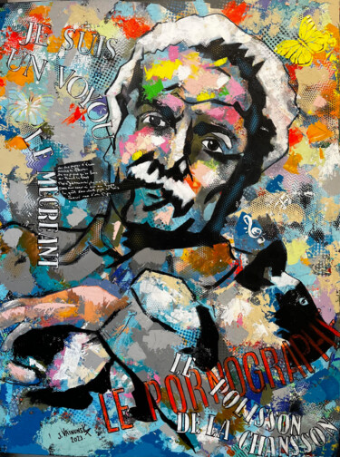 Painting titled "GEORGES BRASSENS" by Vainunska Jacques, Original Artwork, Acrylic Mounted on Wood Stretcher frame
