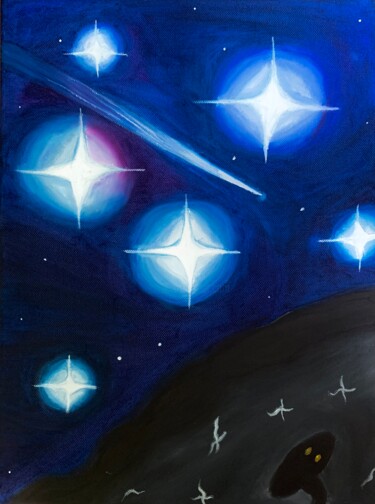 Painting titled "Yearn for lost star…" by Vaire Valier, Original Artwork, Oil Mounted on Wood Panel