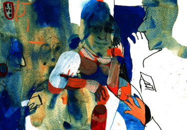 Dessin intitulée "In the bar 1" par Vakarelova Emma, Œuvre d'art originale, Aquarelle