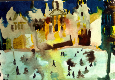 Peinture intitulée "Bruxelles/ Grande P…" par Vakarelova Emma, Œuvre d'art originale, Aquarelle