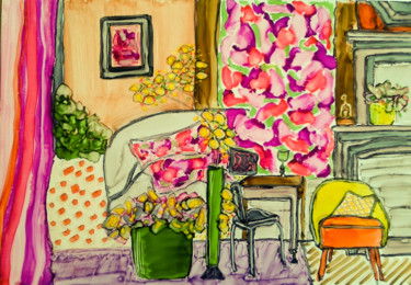 Peinture intitulée "Fleurs au salon" par Valerie Nunes, Œuvre d'art originale, Autre