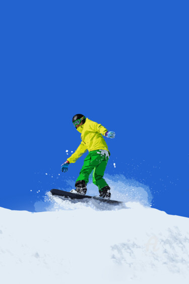 Grafika cyfrowa / sztuka generowana cyfrowo zatytułowany „Snowboarder” autorstwa Val Thoermer, Oryginalna praca, 2D praca cy…