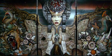 Sculpture titled "La Diosa del triskel" by Valdif, Original Artwork, Ceramics Mounted on Other rigid panel