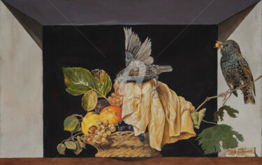 Peinture intitulée "furto in casa merisi" par Valentino Camiletti, Œuvre d'art originale, Tempera