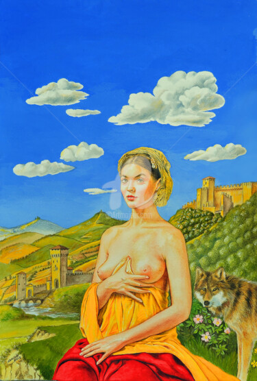 Pintura intitulada "Lady Hawke" por Valentino Camiletti, Obras de arte originais, Têmpera