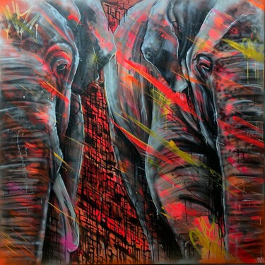 Schilderij getiteld "ELEPHANTS // 150 X…" door Valentin Chevauché (CVZ), Origineel Kunstwerk, Acryl Gemonteerd op Frame voor…