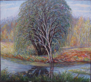 Peinture intitulée "Старая ива у реки." par Valentin Negresko, Œuvre d'art originale, Huile