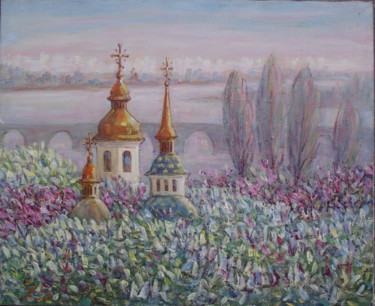 Schilderij getiteld "Монастырь Выдубичи." door Valentin Negresko, Origineel Kunstwerk, Olie