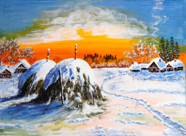 Schilderij getiteld "Зимний закат" door Valentina Tsurikova, Origineel Kunstwerk, Acryl