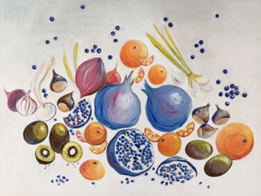 Malerei mit dem Titel "Melograni blu" von Valentina Longo, Original-Kunstwerk, Öl