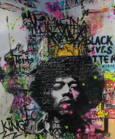 Grafika cyfrowa / sztuka generowana cyfrowo zatytułowany „Jimi Hendrix” autorstwa Valentina May, Oryginalna praca, 2D praca…