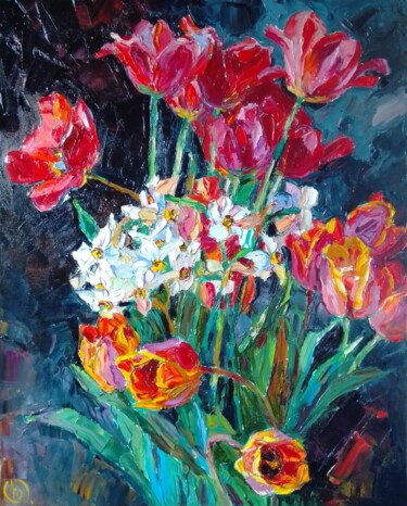 Картина под названием "Цветы Слобожанщины" - Валентина Олемпиюк-Винникова, Подлинное произведение искусства, Масло