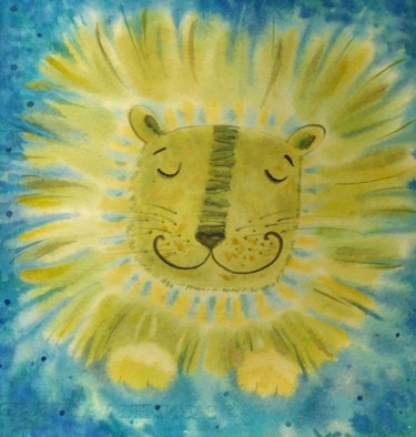 Schilderij getiteld "Sunny Lion" door Valentina Pushkareva, Origineel Kunstwerk, Aquarel