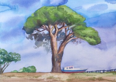 Pittura intitolato "The tree near the s…" da Valentina Pushkareva, Opera d'arte originale, Acquarello